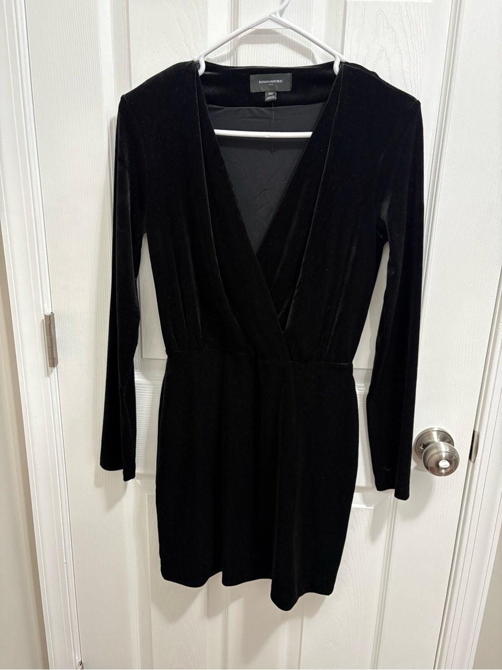 Banana Republic Black Velvet Long-Sleeve Wrap Dress